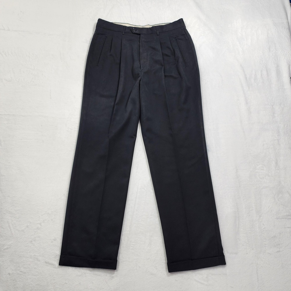 Haggar Black Label‎ Pants Mens 34x32 Black Pleated Cuffed Dress Office Preppy